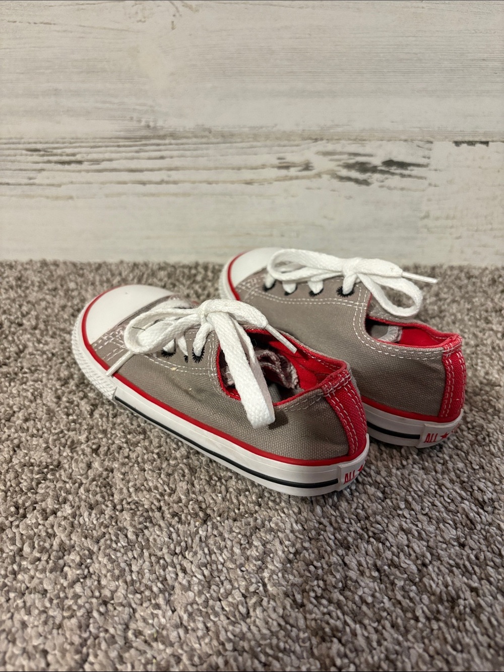 Kids Low-Top Canvas Sneakers in Gray and Red